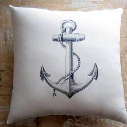 Nautical Pillow, Anchor, Beach Decor, Cottage Decor