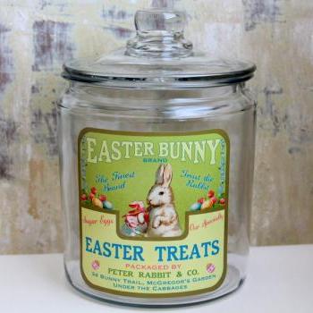Easter Jar, Easter Decor, Easter Bunny, Cookie Jar, Candy Jar